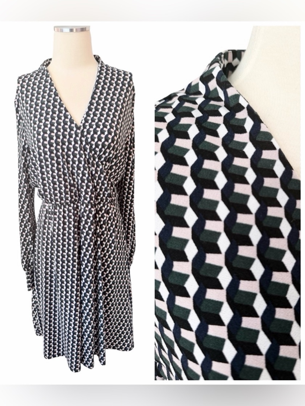 ADRIANNA PAPELL Geometric Faux Wrap Dress Sz M
